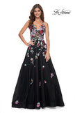 Picture of: Multi Color Sequin Floral Applique A-Line Prom Dress in Black, Style: 32051, Detail Picture 2