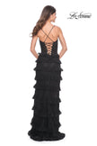 Picture of: Fitted Ruffle Skirt Lace Dress with Illusion Bodice in Black, Style: 32113, Detail Picture 2