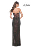 Picture of: Multi Color Rhinestone Fishnet Gown with Illusion Bodice in Black, Style: 32177, Detail Picture 2