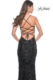 Picture of: Black Print Sequin Gown with Square Neckline in Black, Style: 32255, Detail Picture 2