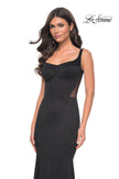 Picture of: Mermaid Jersey Gown with Bustier Top and Lace Up Back in Black, Style: 32268, Detail Picture 2