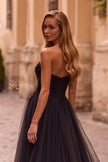 Picture of: Strapless A-line Tulle Dress with Floral Waist Detail in Black , Style: 32789, Detail Picture 2