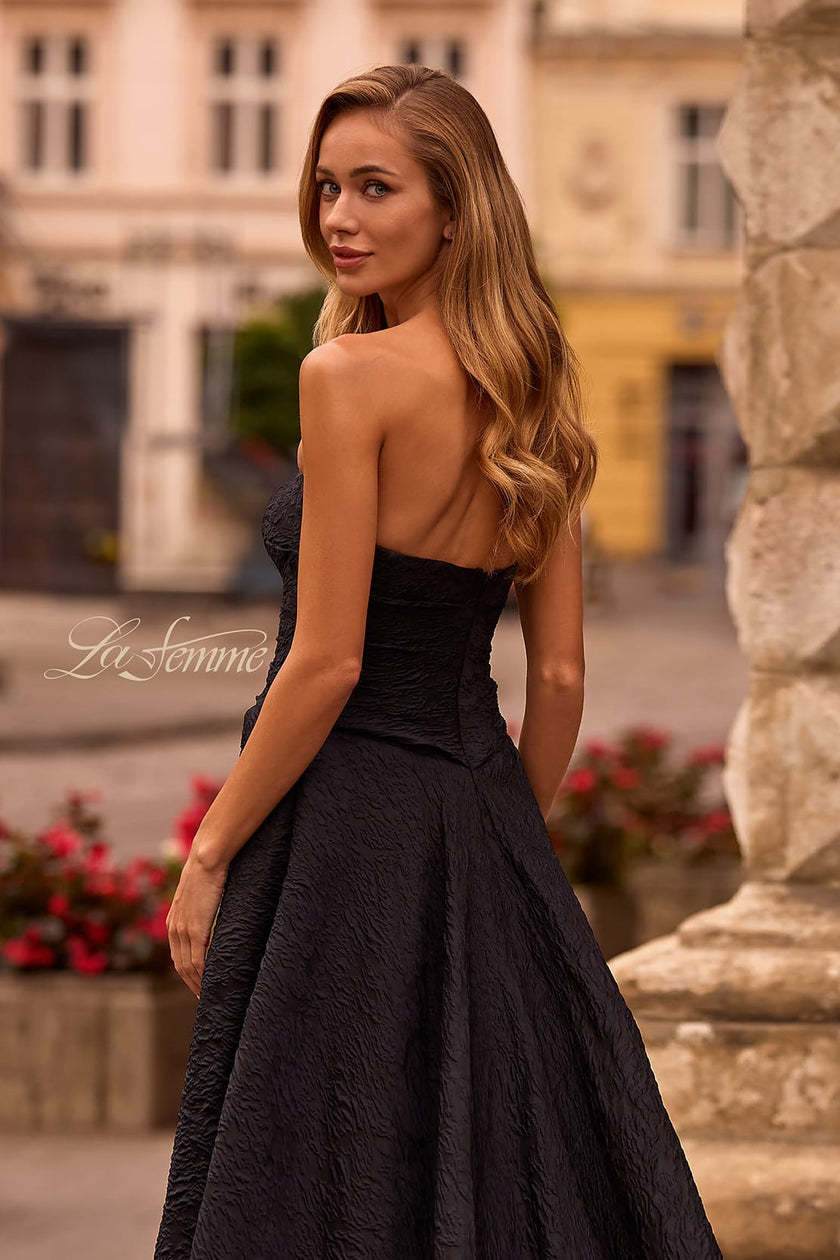 Picture of: Textured Jacquard Evening Gown with Strapless Top in Black , Style: 32893, Detail Picture 2