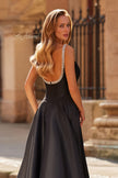 Picture of: Elegant A-Line Evening Gown with Beaded Straps and High Slit in Black, Style: 33106, Detail Picture 2