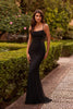 Picture of: Beaded Mesh Lace-Up Gown with Straight Neckline in Black, Style: 33678, Detail Picture 2