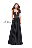 Picture of: Satin Prom Dress with A Line Skirt and Beaded Belt in Black, Style: 24821, Detail Picture 3