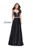 Picture of: Satin Prom Dress with A Line Skirt and Beaded Belt in Black, Style: 24821, Detail Picture 3