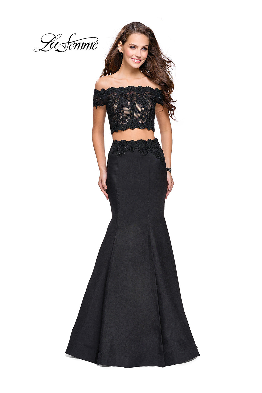 Picture of: Mikado Two Piece Prom Dress with Lace and Beading in Black, Style: 25583, Detail Picture 3