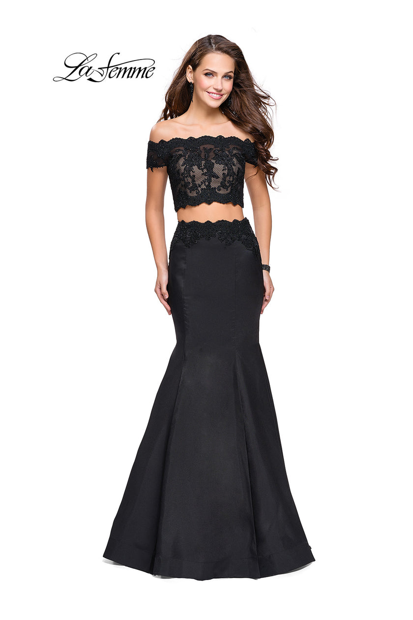 Picture of: Mikado Two Piece Prom Dress with Lace and Beading in Black, Style: 25583, Detail Picture 3