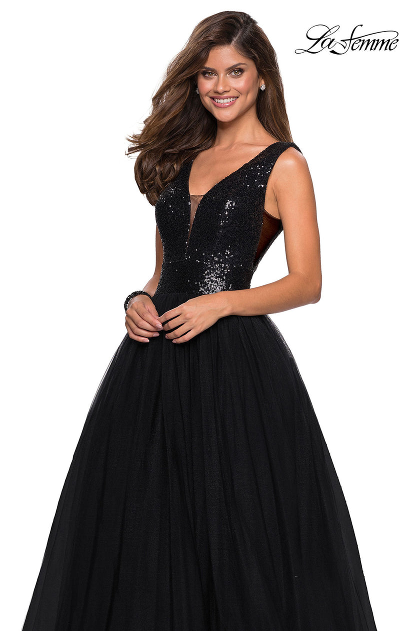 Picture of: sequin Bust A Line Prom Gown with Pockets in Black, Style: 27336, Detail Picture 3