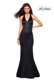 Picture of: Form Fitting Halter Satin Dress with Open Back in Black, Style: 27653, Detail Picture 3