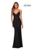 Picture of: Long Jersey Dress with Draped V-Neckline and Ruching in Black, Style: 28984, Detail Picture 3