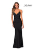 Picture of: Long Jersey Dress with Draped V-Neckline and Ruching in Black, Style: 28984, Detail Picture 3