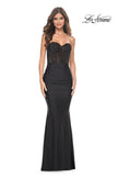 Picture of: Sweetheart Rhinestone Fishnet Bodice Dress with Fitted Skirt in Black, Style: 32069, Detail Picture 3
