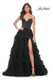 Picture of: Ruffle Tulle A-Line Dress with Satin Bustier Top in Black, Style: 32071, Detail Picture 3