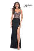 Picture of: Fitted Jersey Prom Dress with Sequin Lace Illusion Bodice in Black, Style: 32133, Detail Picture 3
