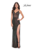 Picture of: Multi Color Rhinestone Fishnet Gown with Illusion Bodice in Black, Style: 32177, Detail Picture 3