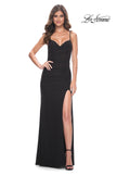 Picture of: Net Jersey Ruched Dress with Rhinestone Fishnet Detail on Bust in Black, Style: 32219, Detail Picture 3