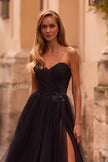Picture of: Strapless A-line Tulle Dress with Floral Waist Detail in Black , Style: 32789, Detail Picture 3