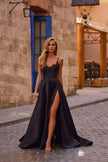 Picture of: Mikado A-line Gown with Lace Detail Neckline in Black , Style 32878, Detail Picture 3