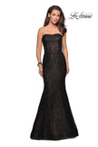 Picture of: Long Mermaid Metallic Lace Strapless Prom Dress in Black, Style: 27267, Detail Picture 4