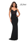 Picture of: Long Jersey Dress with Sheer Corset Bodice in Black, Detail Picture 4