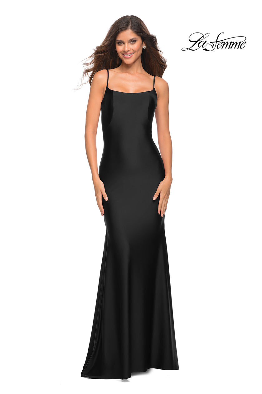 Picture of: Chic Luxe Jersey Gown with Train and V Back in Black, Style: 30458, Detail Picture 4