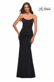 Picture of: Net Jersey Long Dress with Ruching and Diamond Straps in Black, Style: 30701, Detail Picture 4