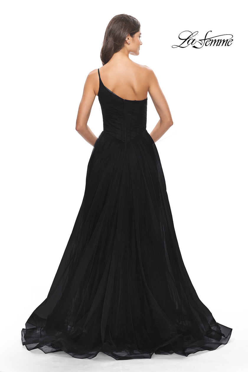 Picture of: One Shoulder A-Line Tulle Gown with Sheer Bodice in Black, Style: 31069, Detail Picture 4