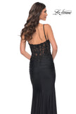 Picture of: Sheer Lace Top with Ruched Jersey Skirt Prom Dress in Black, Style: 32132, Detail Picture 4