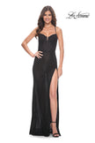 Picture of: Fishnet Rhinestone Prom Dress with Bustier Top and High Slit in Black, Style: 32210, Detail Picture 4