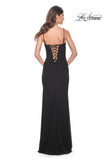 Picture of: Net Jersey Ruched Dress with Rhinestone Fishnet Detail on Bust in Black, Style: 32219, Detail Picture 4