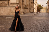 Picture of: Strapless Tulle Evening Dress with Basque Waist and Satin Bodice in Black , Style 32771, Detail Picture 4, Landscape
