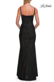 Picture of: Ruched Beaded Mesh and Lace Gown with V-Neckline in Black, Style: 33632, Detail Picture 4