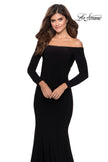Picture of: Off the Shoulder Long Sleeve Jersey Prom Dress in Black, Style: 28754, Detail Picture 5