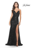 Picture of: Long Sequin Gown with Dramatic Flare Skirt and Slit in Black, Style: 31140, Detail Picture 5