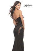 Picture of: Liquid Jersey Gown with Mesh Strappy Side Panels in Black, Style: 31601, Detail Picture 5