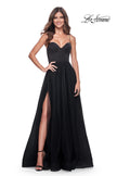 Picture of: Tulle A-Line Gown with Satin Bustier Top in Black, Style: 32065, Detail Picture 5