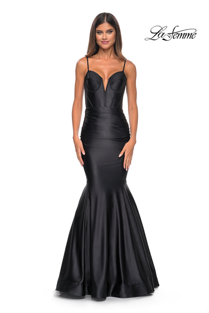 Picture of: Satin Mermaid Prom Gown with Corset Top in Black, Style: 32269, Detail Picture 5