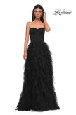 Picture of: Prom Dress with Tulle Ruffle Skirt and Satin Corset Top in Black , Style 32760, Detail Picture 5