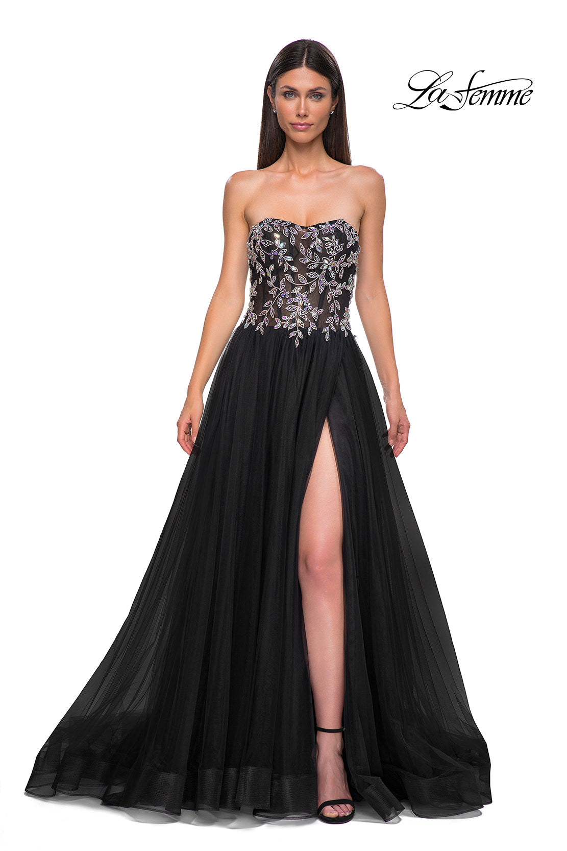 Picture of: A-line Tulle Prom Dress with Stunning Floral Beaded Design in Black , Style 32862, Detail Picture 5