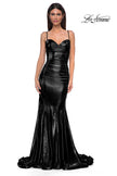 Picture of: Mermaid Metallic Jersey Dress with Draped Neckline in Black , Style 32897, Detail Picture 5