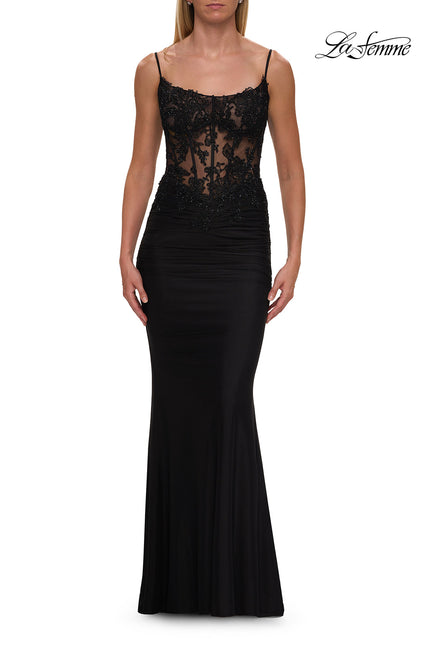 Picture of: Lace Corset Gown with Sheer Bodice and Rhinestones in Black, Style: 33774, Detail Picture 5