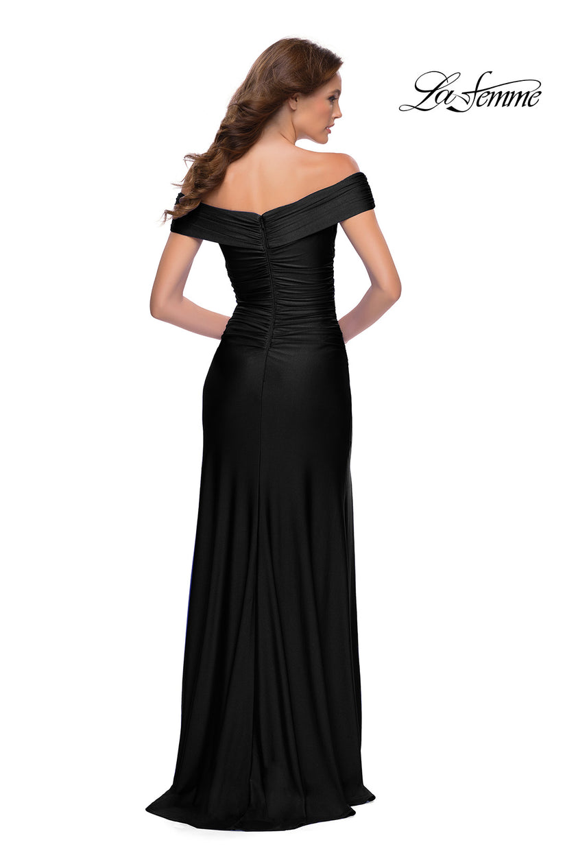 Picture of: Off the Shoulder Chic Jersey Gown with Ruching in Black, Style 29781, Detail Picture 6