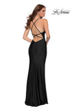 Picture of: Fitted Long Jersey Gown with Criss Cross Bodice in Black, Style 29848, Detail Picture 6