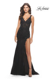 Picture of: Lace Dress with High Side Slit and V Neckline in Black, Style: 30767, Detail Picture 6