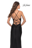 Picture of: Fringe Beaded Slit Jersey Gown with Lace Up Back in Black, Style: 31326, Detail Picture 6