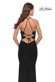 Picture of: Unique Cut Out Net Jersey Prom Dress in Black, Style: 31334, Detail Picture 6