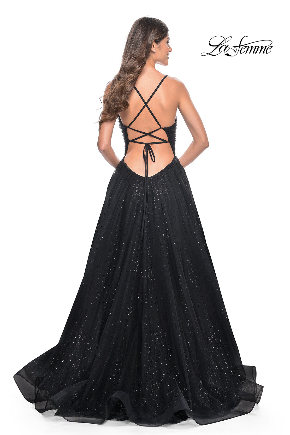 Picture of: A-Line Prom Dress with Sequin Lining and Illusion Top in Black, Style: 31986, Detail Picture 6