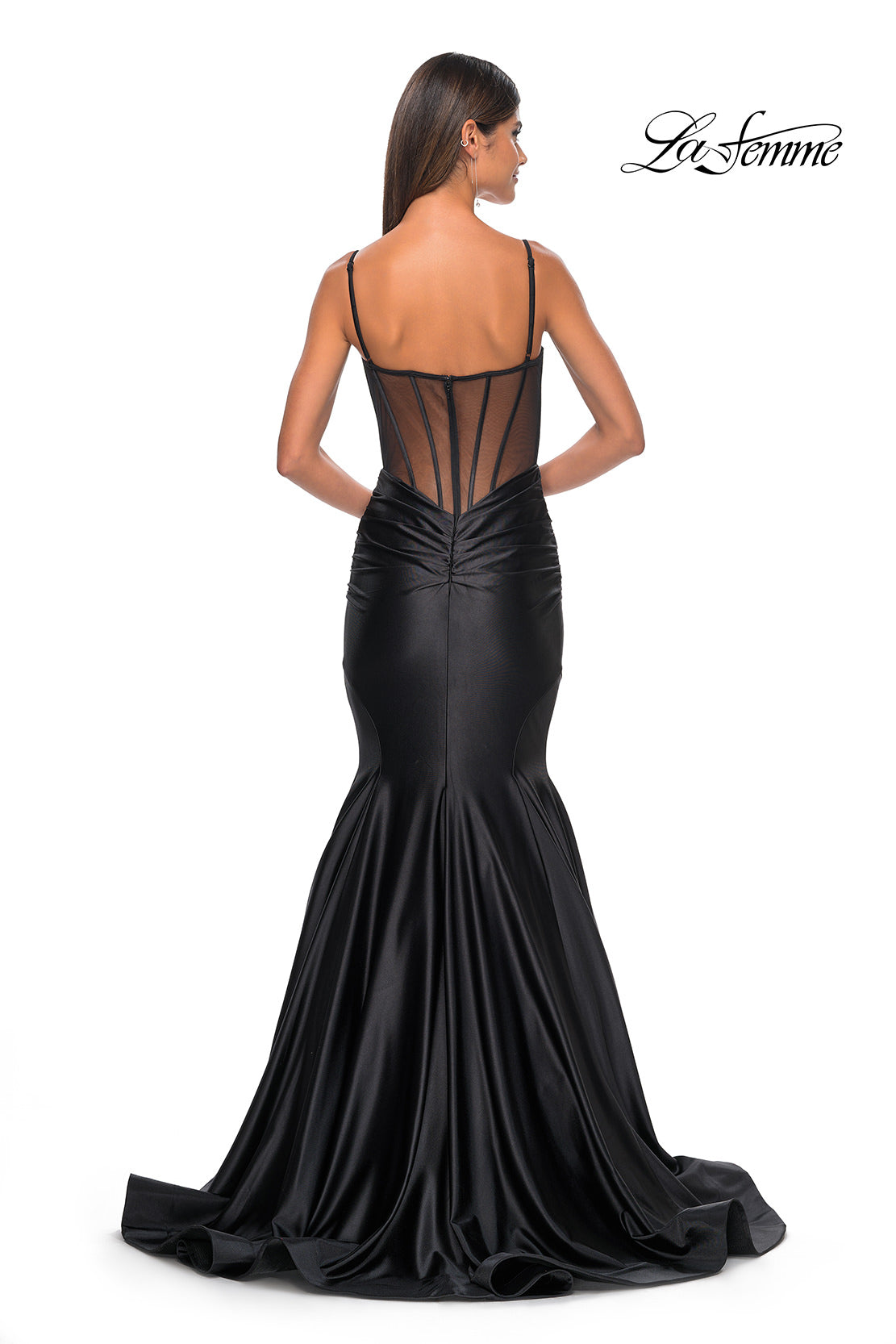 Picture of: Satin Mermaid Prom Gown with Corset Top in Black, Style: 32269, Detail Picture 6